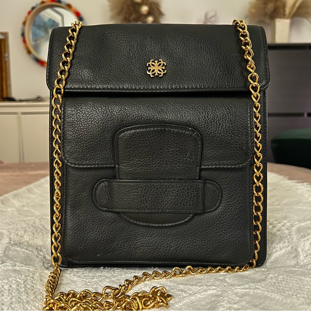 Lena Erziak black leather shoulder crossbody bag, gold hardware
